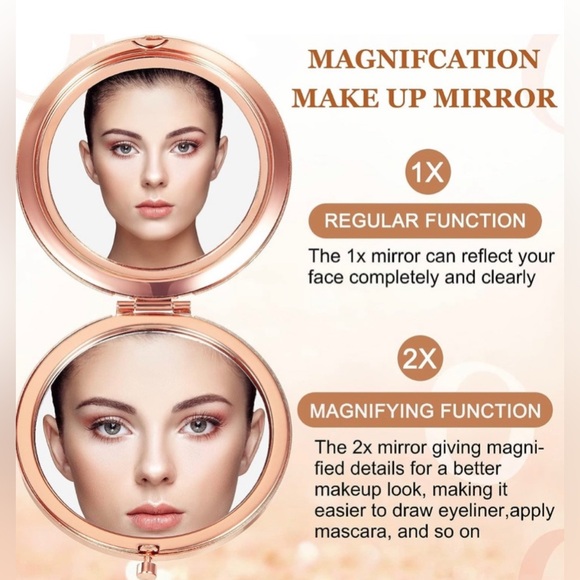 Glam Compact Mirror in Sparkling Rose Gold with velvet dust bag - Picture 9 of 12